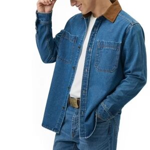 Denim Shacket With Corduroy Collar